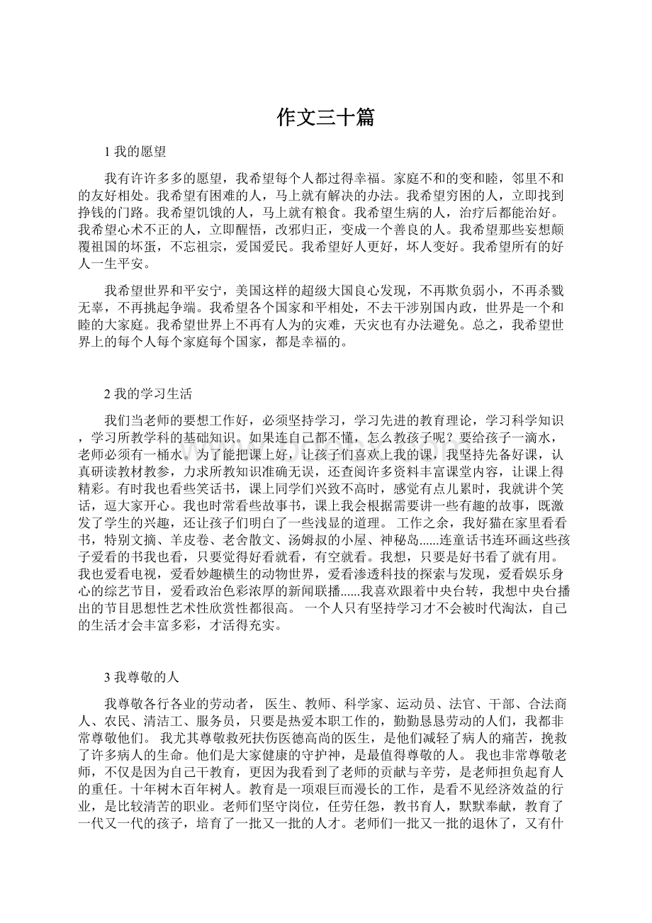 作文三十篇Word文档格式.docx