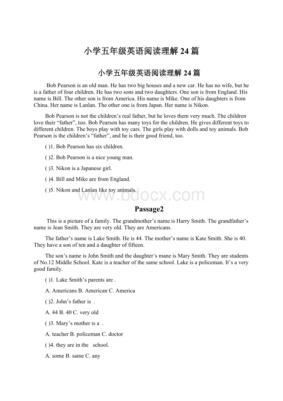 小学五年级英语阅读理解24篇Word文件下载.docx_第1页