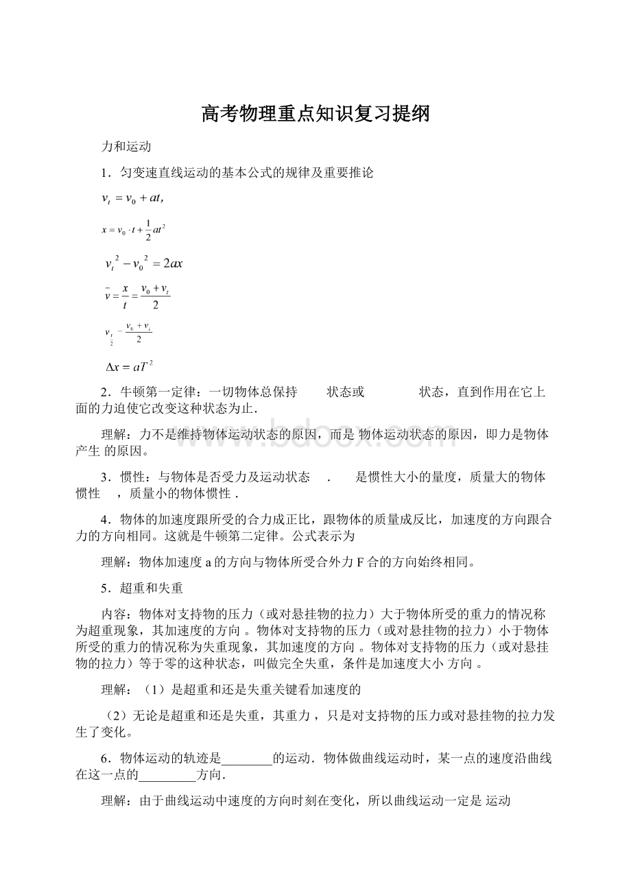 高考物理重点知识复习提纲Word下载.docx_第1页