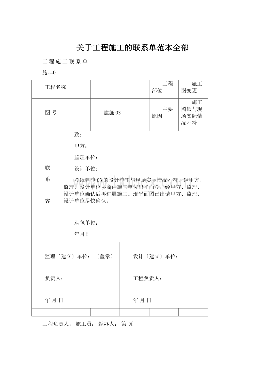 关于工程施工的联系单范本全部.docx