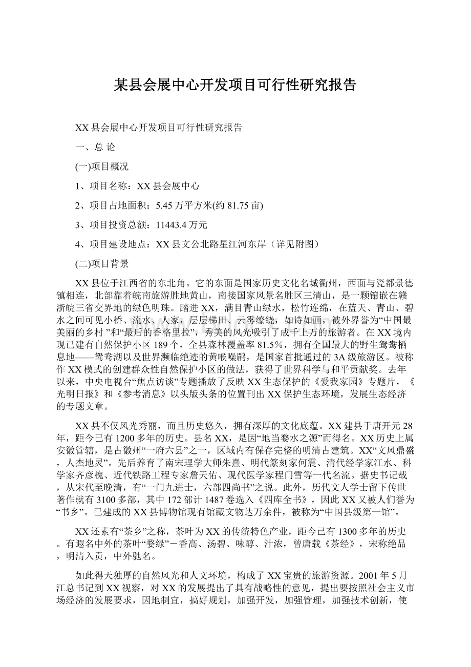 某县会展中心开发项目可行性研究报告.docx