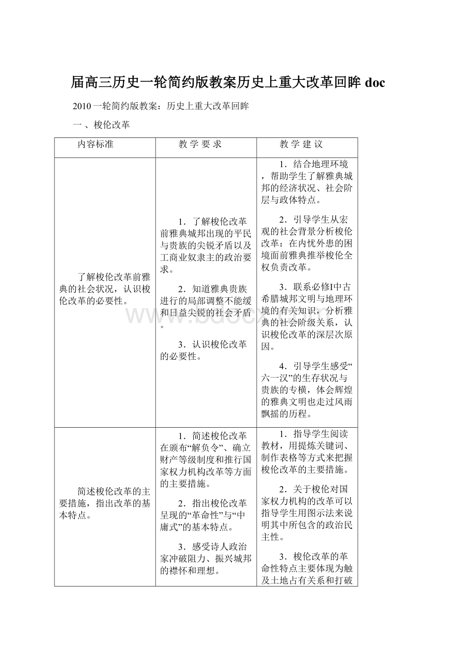 届高三历史一轮简约版教案历史上重大改革回眸docWord文档格式.docx