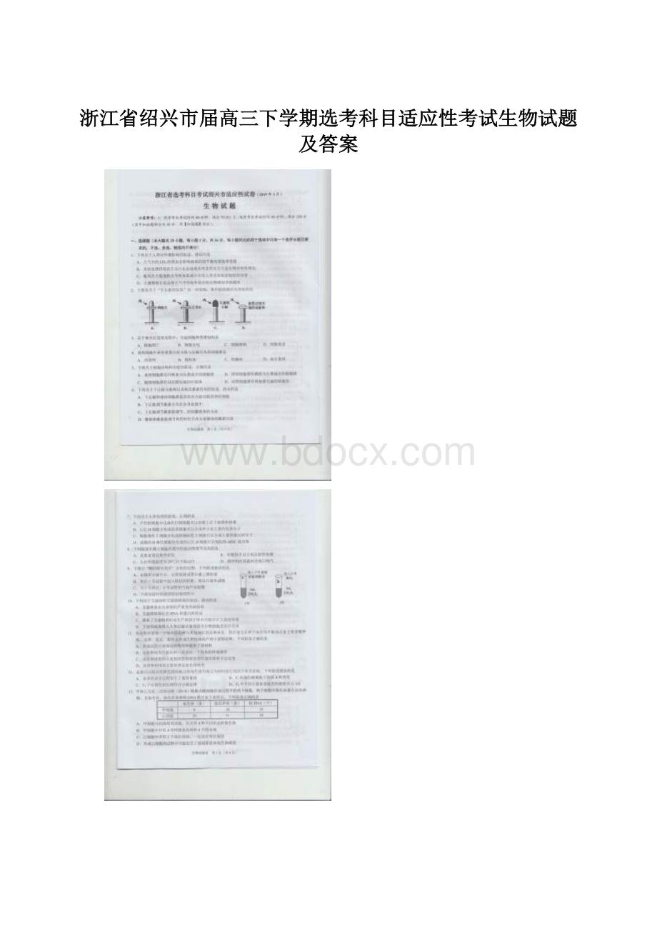 浙江省绍兴市届高三下学期选考科目适应性考试生物试题及答案Word文档下载推荐.docx