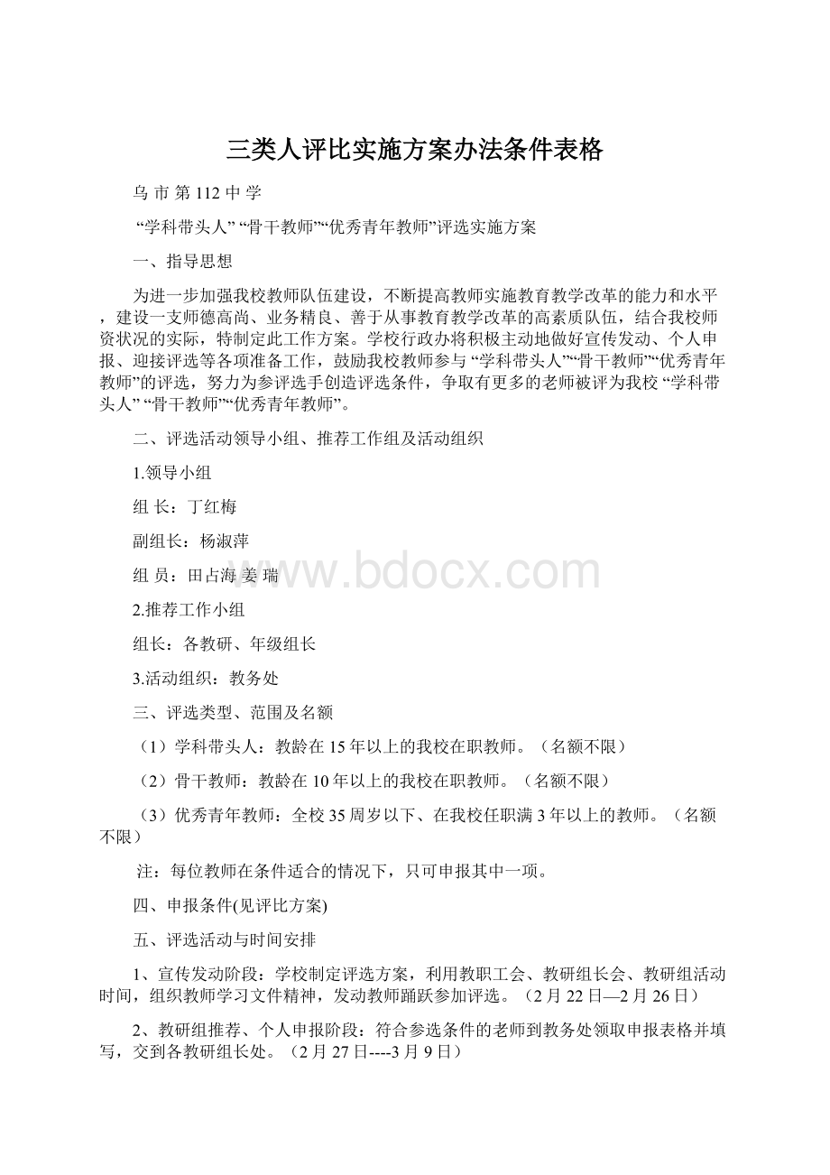 三类人评比实施方案办法条件表格Word文件下载.docx