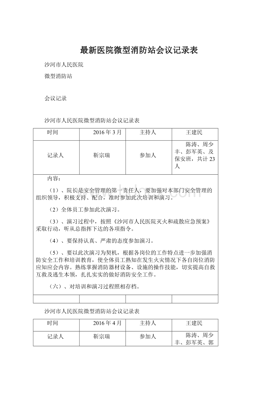 最新医院微型消防站会议记录表.docx