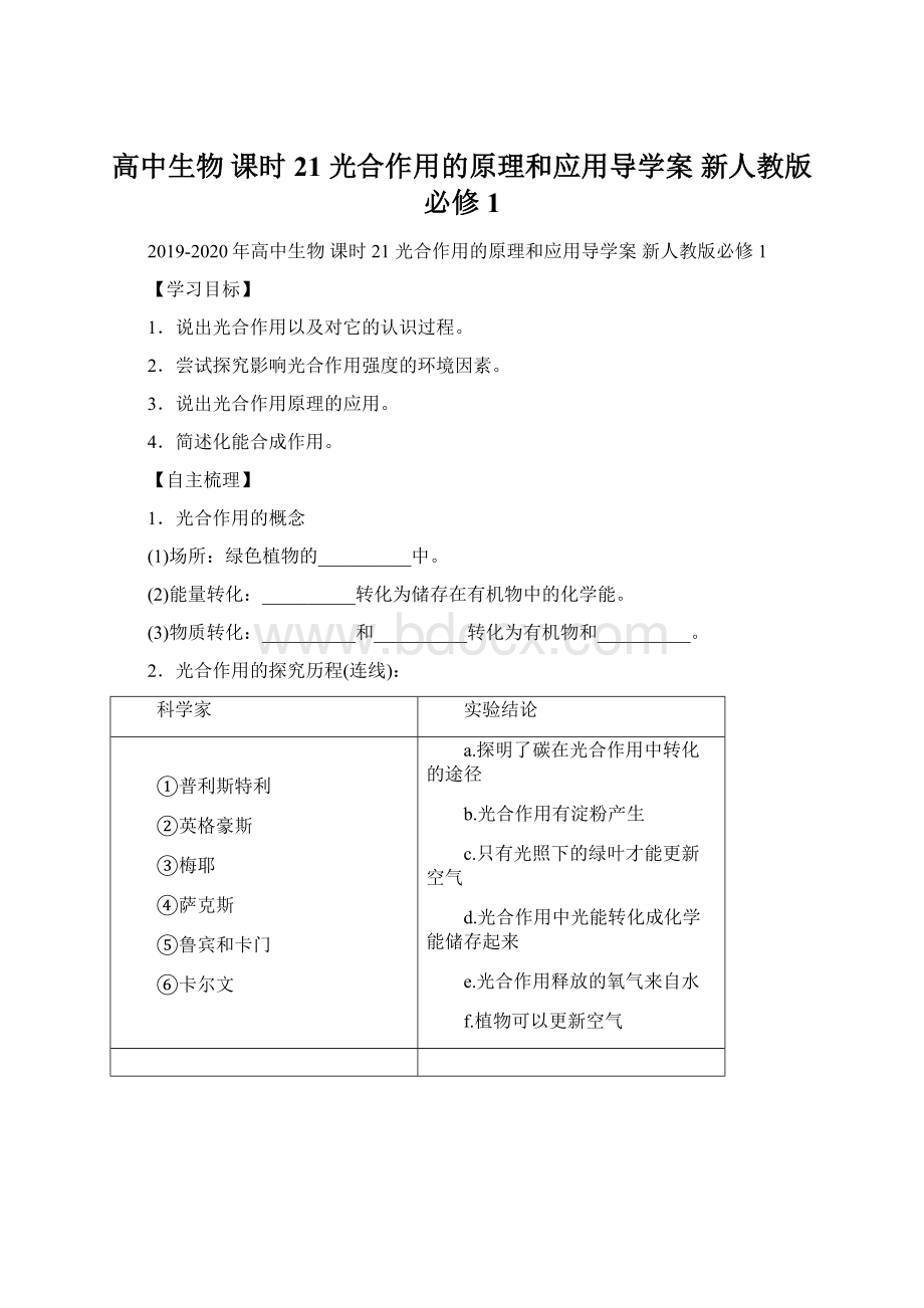 高中生物 课时21 光合作用的原理和应用导学案 新人教版必修1文档格式.docx_第1页