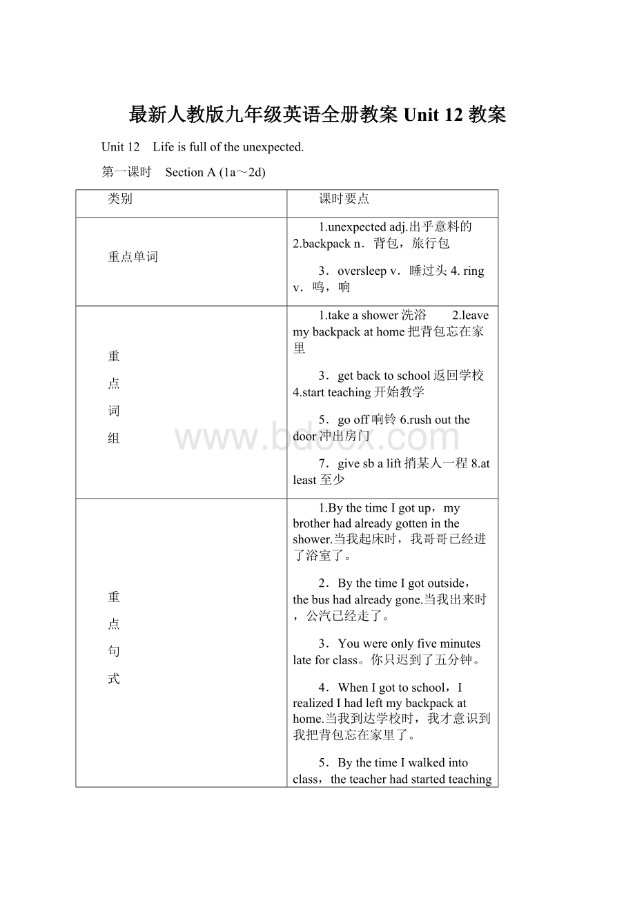 最新人教版九年级英语全册教案Unit 12 教案.docx