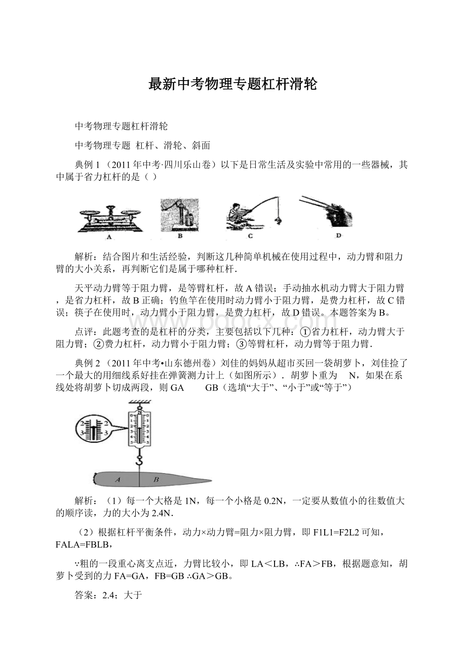 最新中考物理专题杠杆滑轮Word文件下载.docx