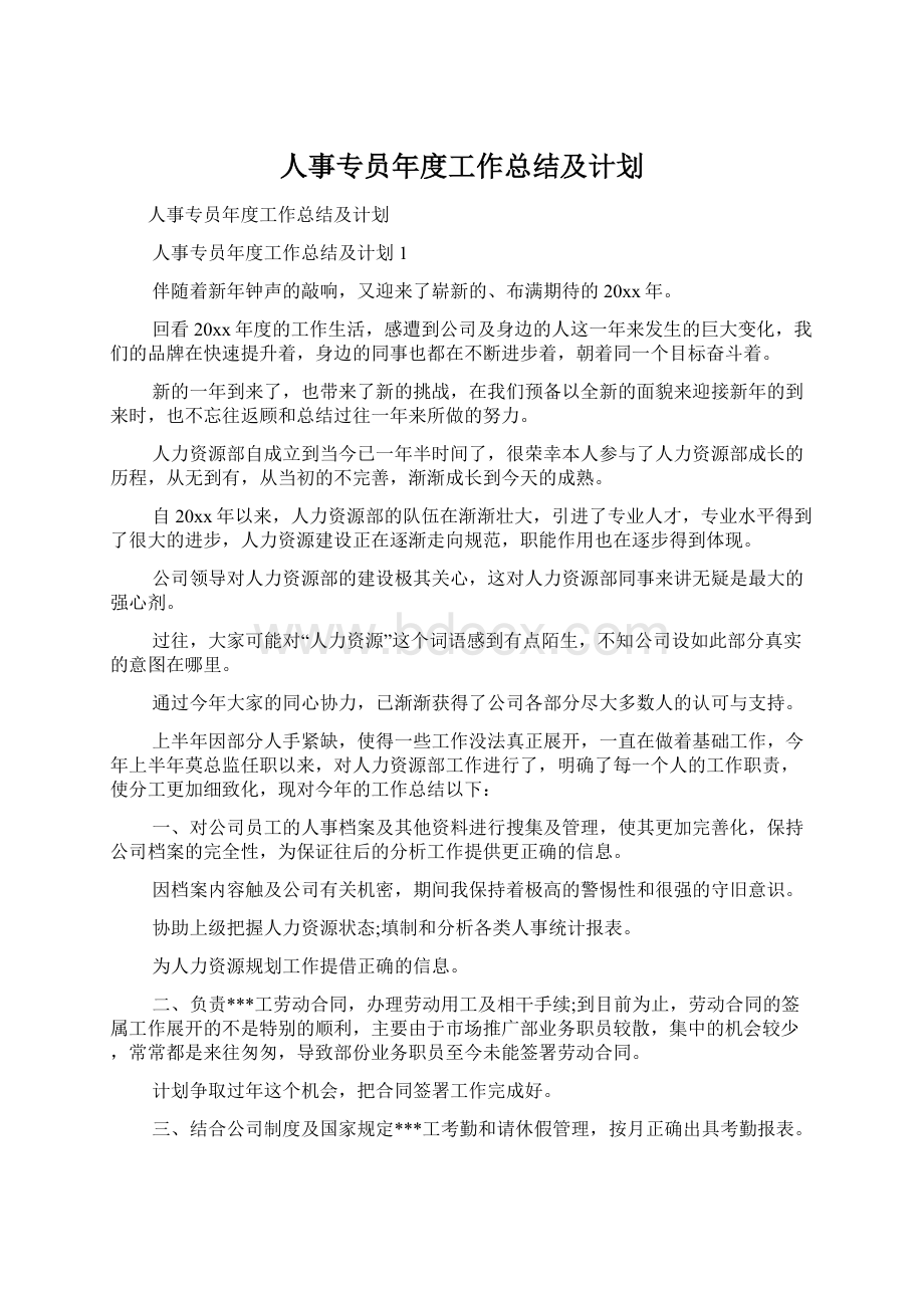 人事专员年度工作总结及计划.docx