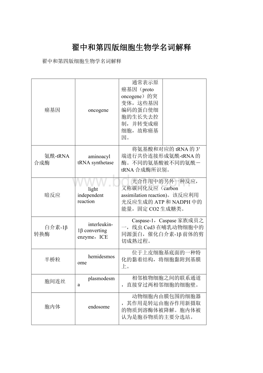 翟中和第四版细胞生物学名词解释.docx_第1页