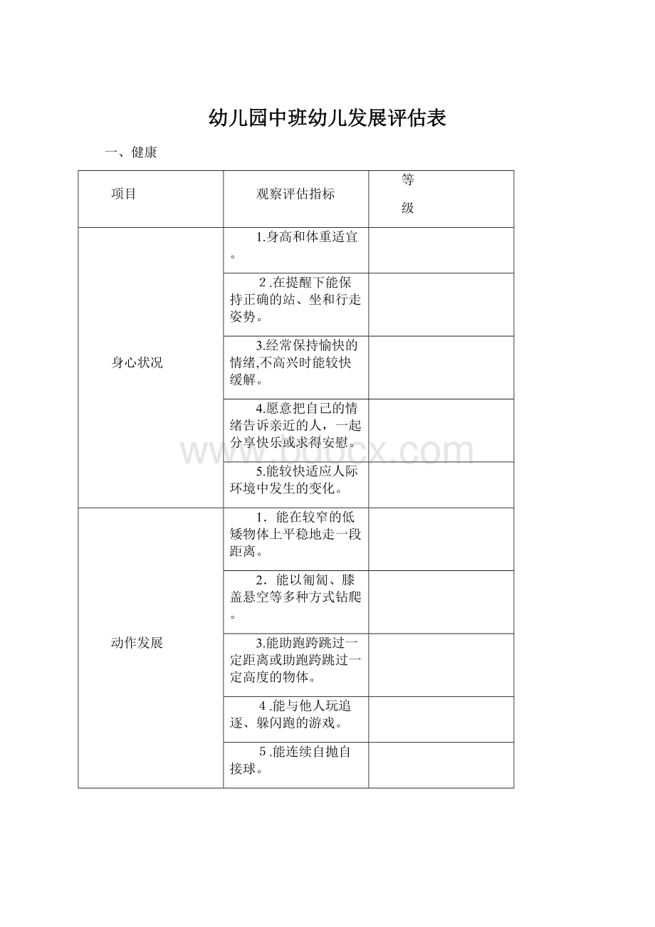 幼儿园中班幼儿发展评估表.docx