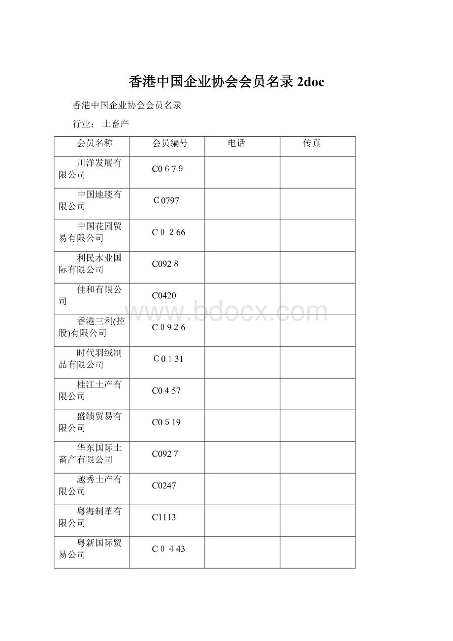 香港中国企业协会会员名录 2doc.docx