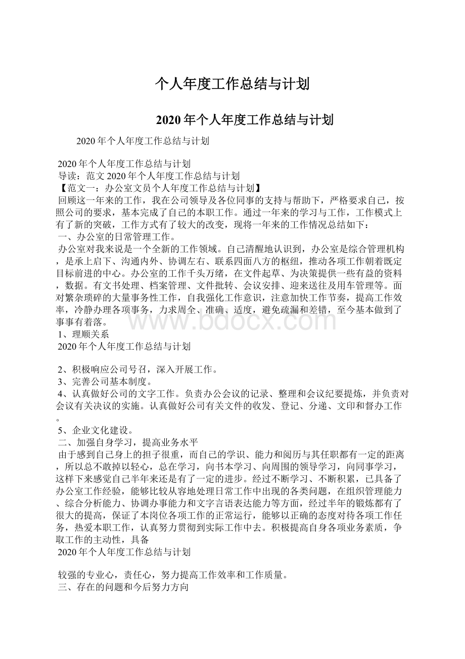 个人年度工作总结与计划.docx_第1页