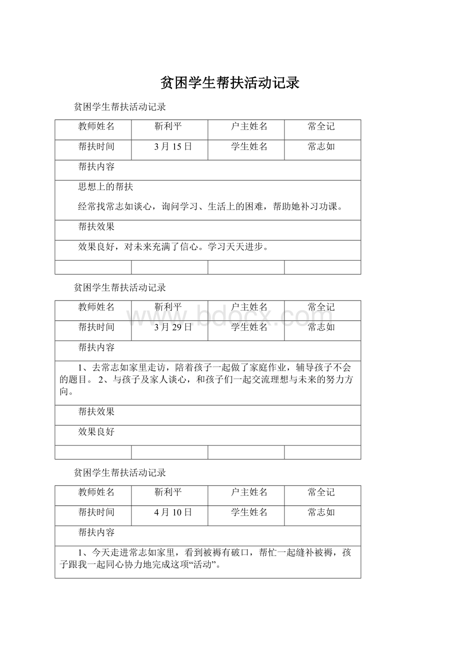 贫困学生帮扶活动记录Word文件下载.docx_第1页