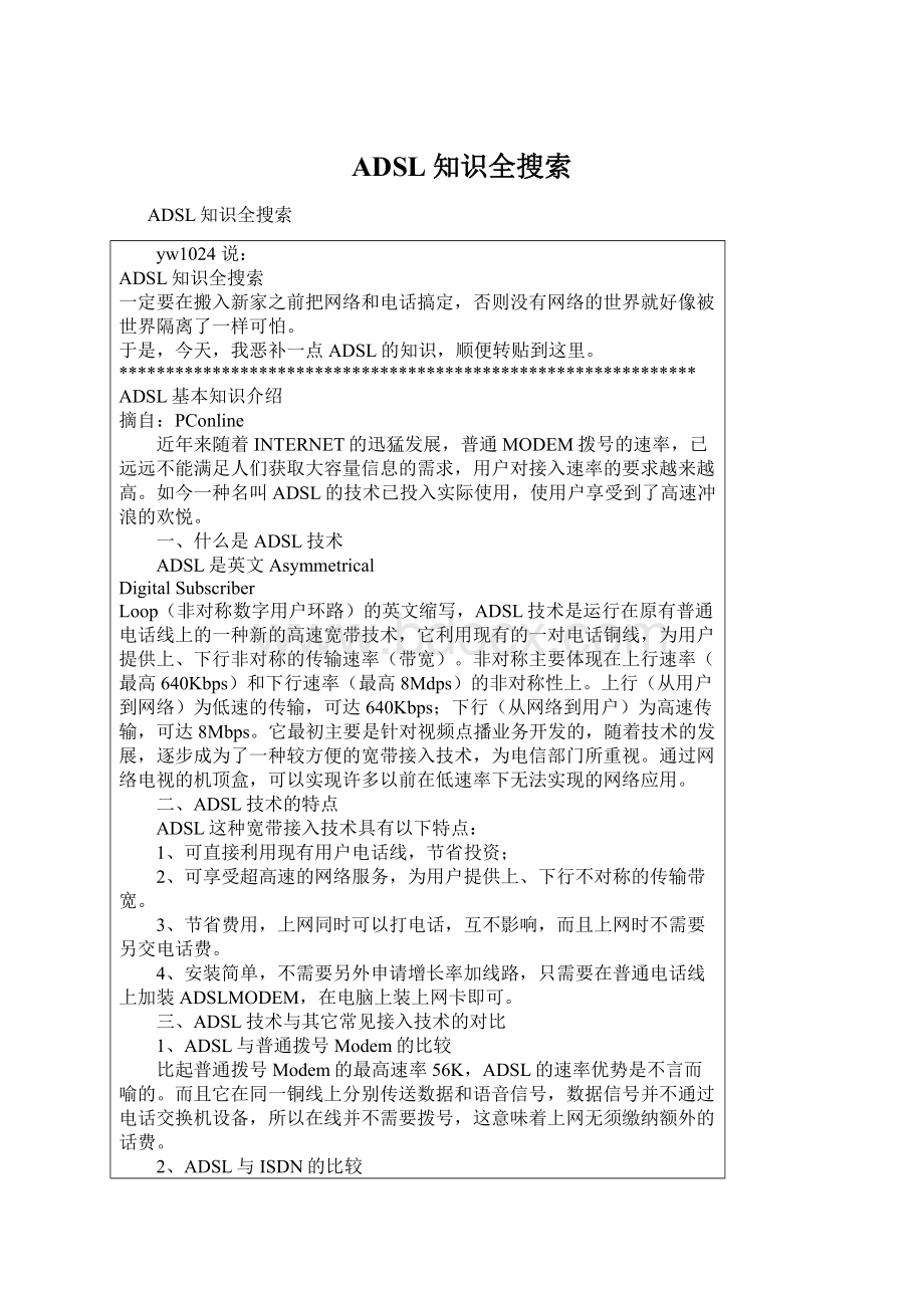 ADSL知识全搜索Word文档格式.docx