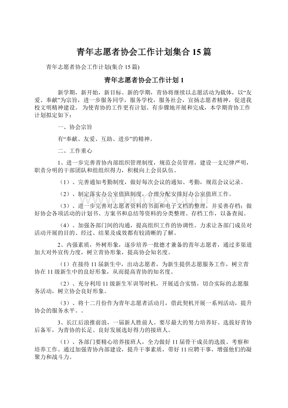 青年志愿者协会工作计划集合15篇Word格式文档下载.docx