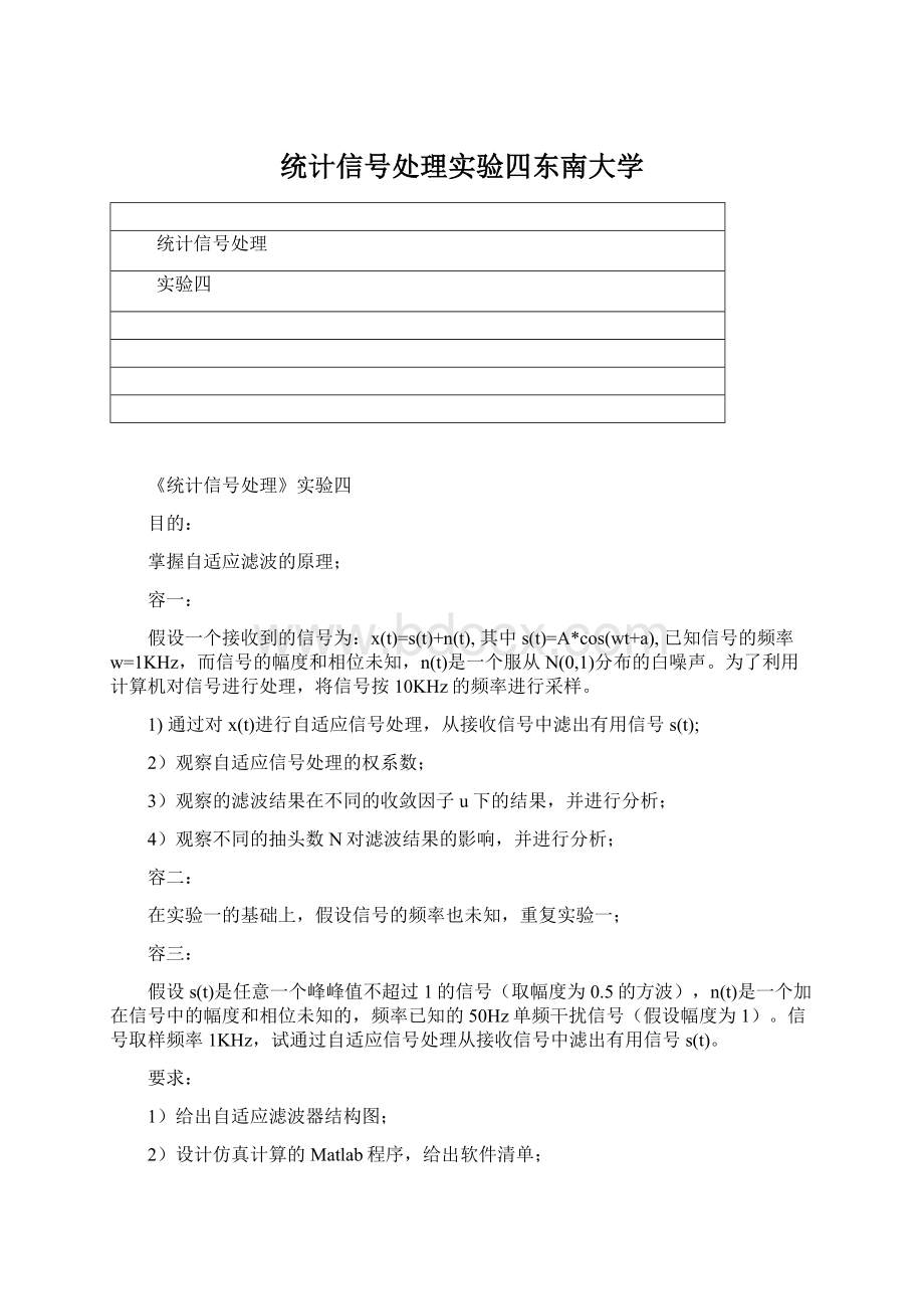 统计信号处理实验四东南大学Word格式.docx_第1页