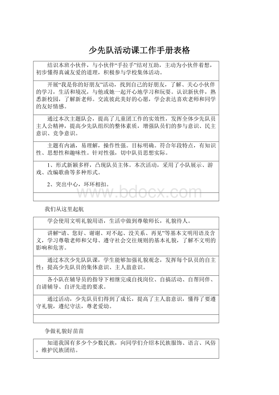 少先队活动课工作手册表格.docx