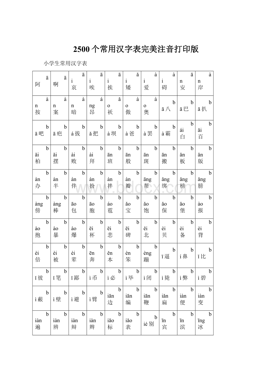 2500个常用汉字表完美注音打印版Word文件下载.docx_第1页