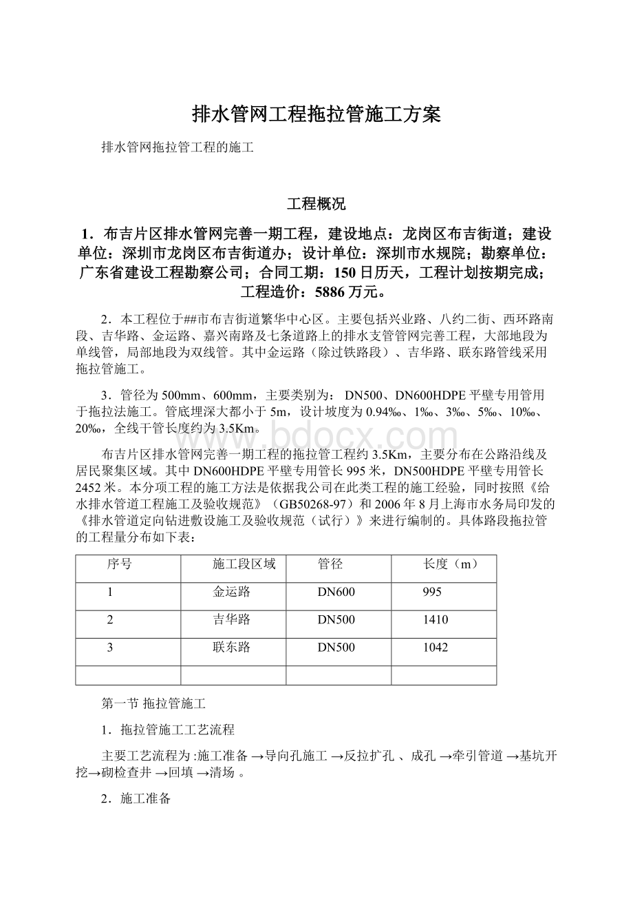 排水管网工程拖拉管施工方案.docx_第1页