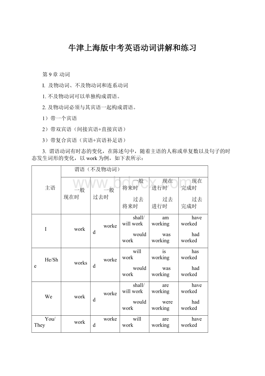 牛津上海版中考英语动词讲解和练习.docx