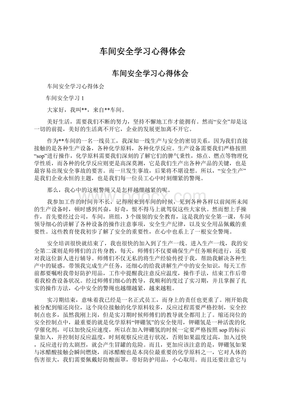 车间安全学习心得体会.docx