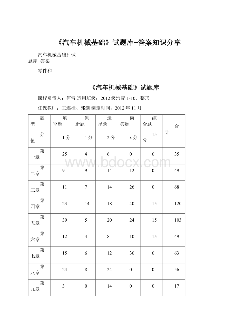 《汽车机械基础》试题库+答案知识分享.docx