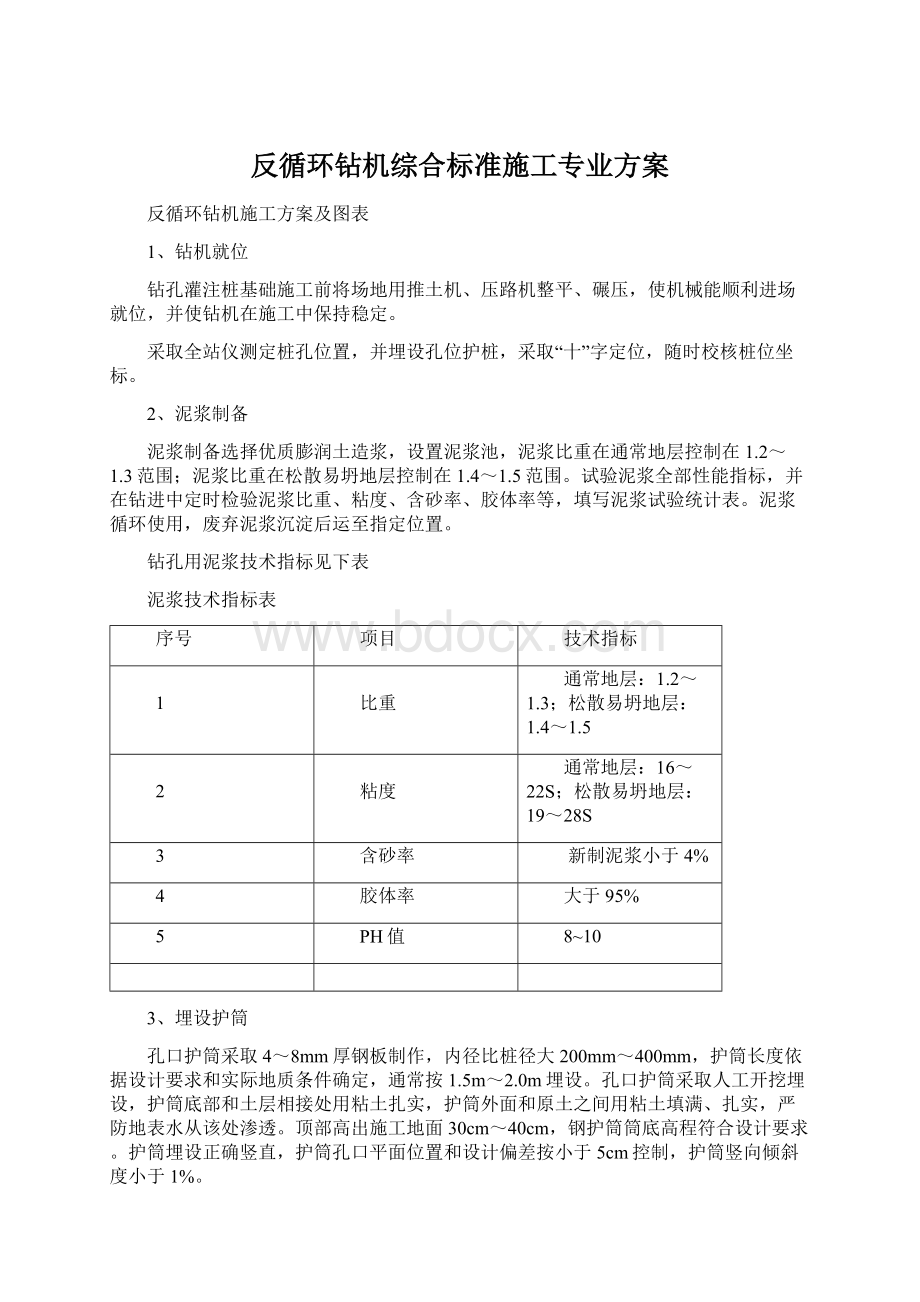 反循环钻机综合标准施工专业方案Word格式.docx