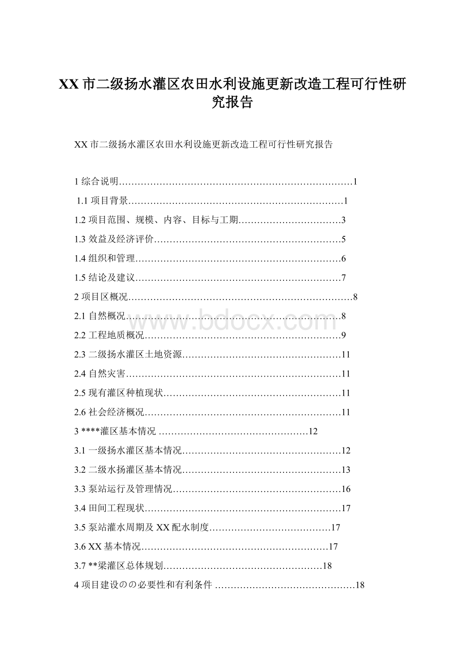 XX市二级扬水灌区农田水利设施更新改造工程可行性研究报告Word文档下载推荐.docx