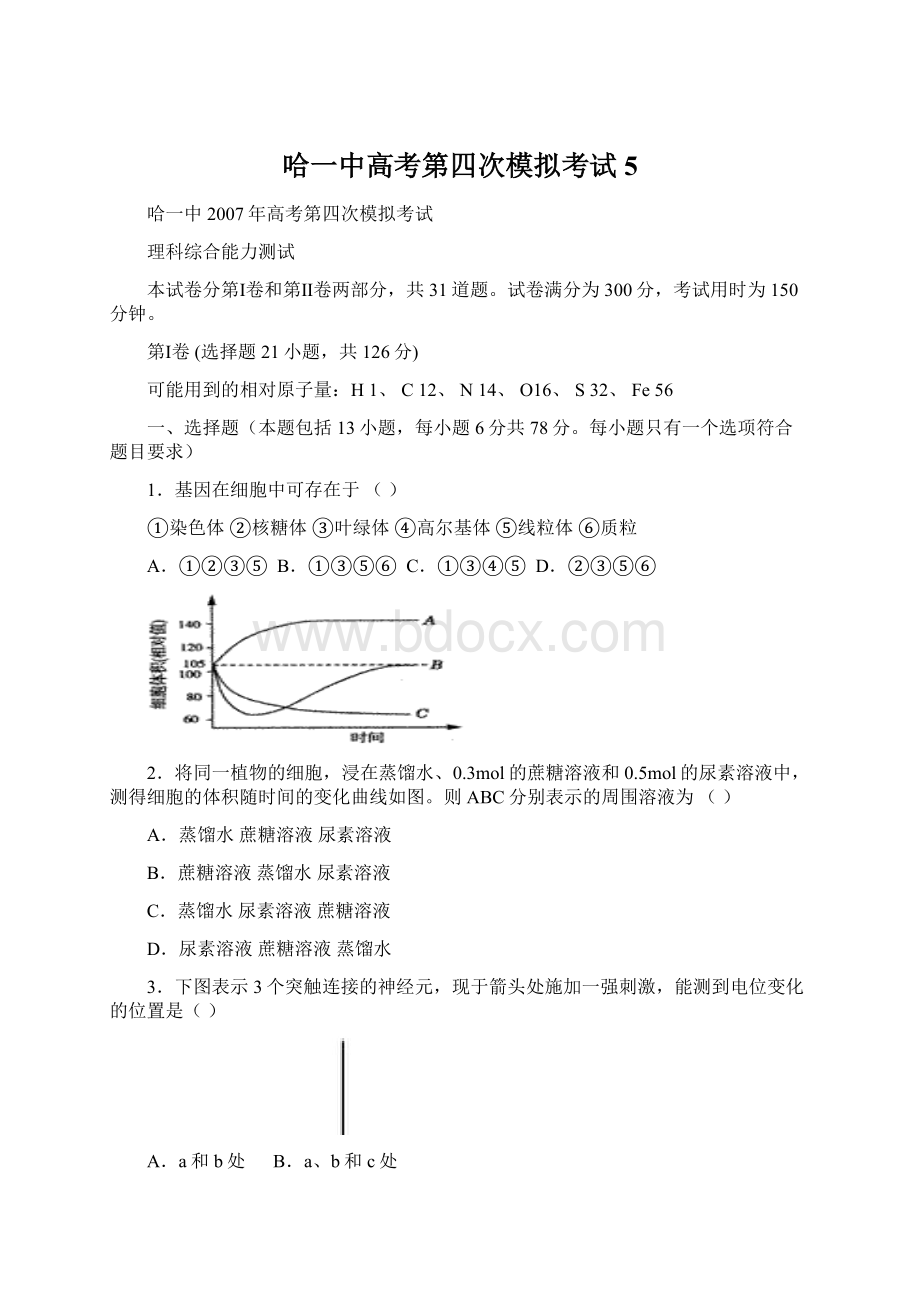 哈一中高考第四次模拟考试5Word文档下载推荐.docx_第1页