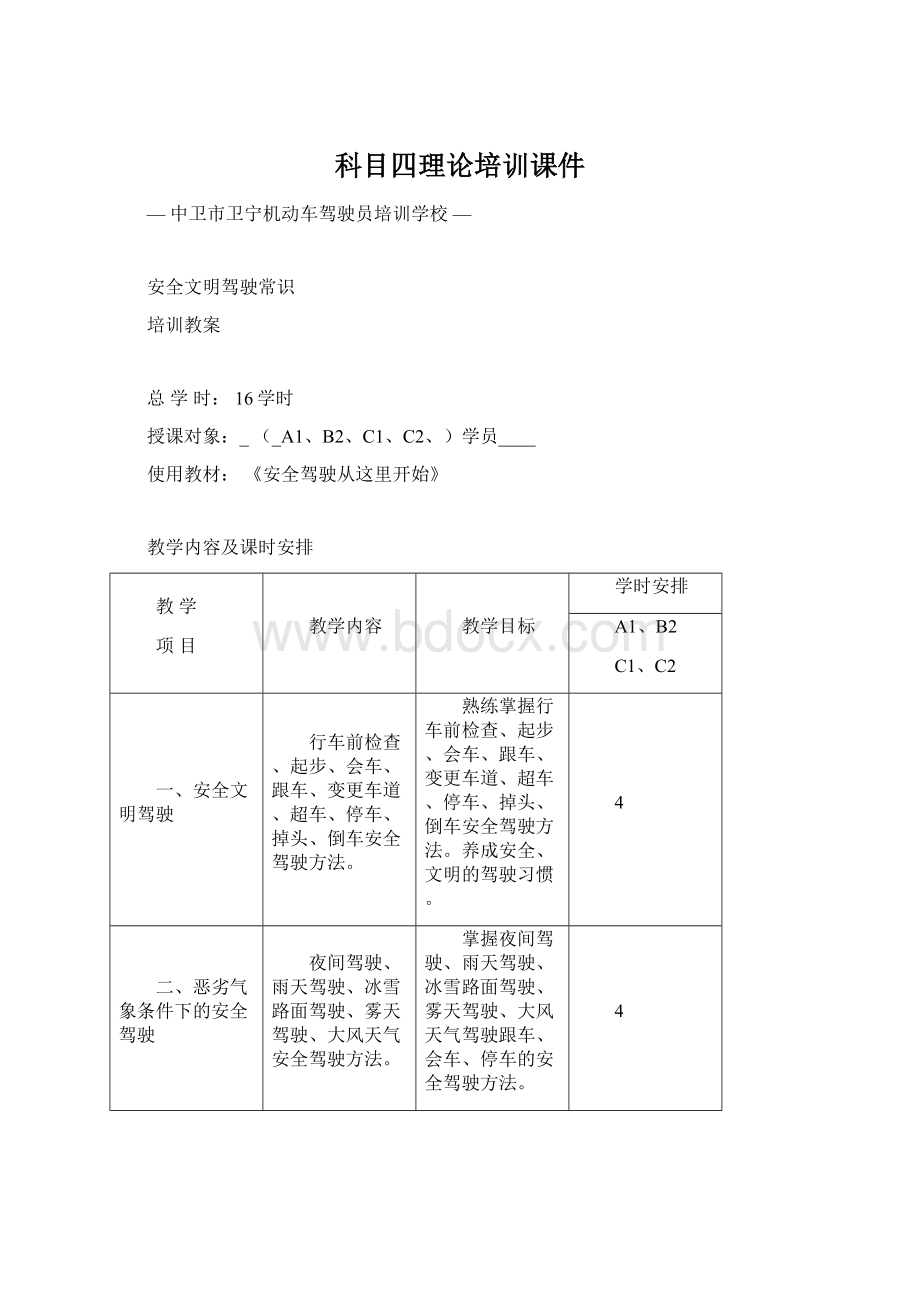 科目四理论培训课件.docx_第1页