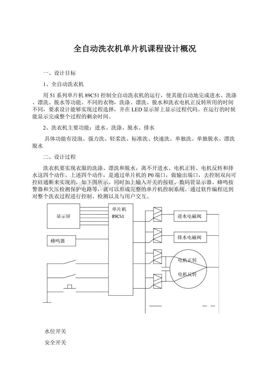 全自动洗衣机单片机课程设计概况Word文件下载.docx