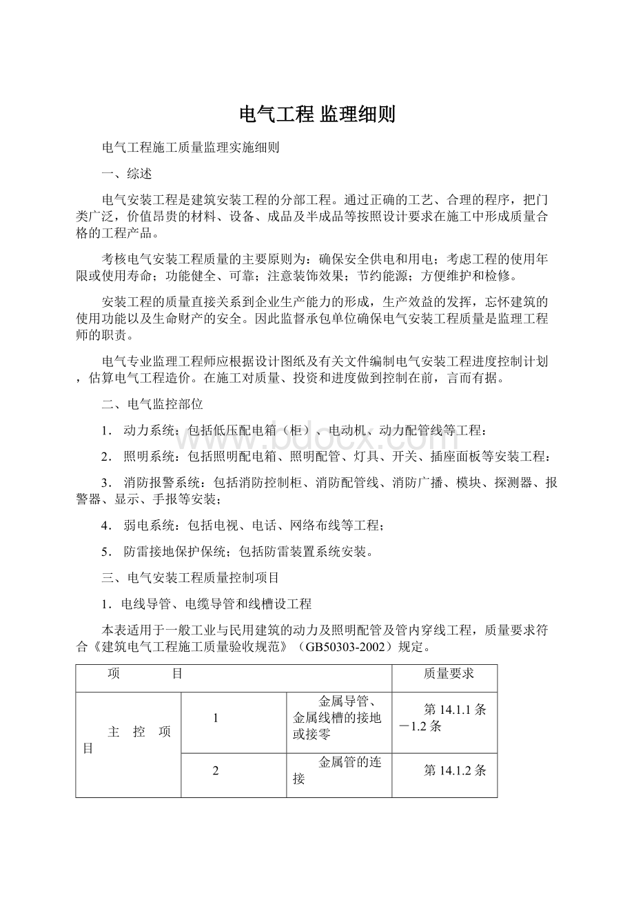 电气工程 监理细则Word文档下载推荐.docx_第1页