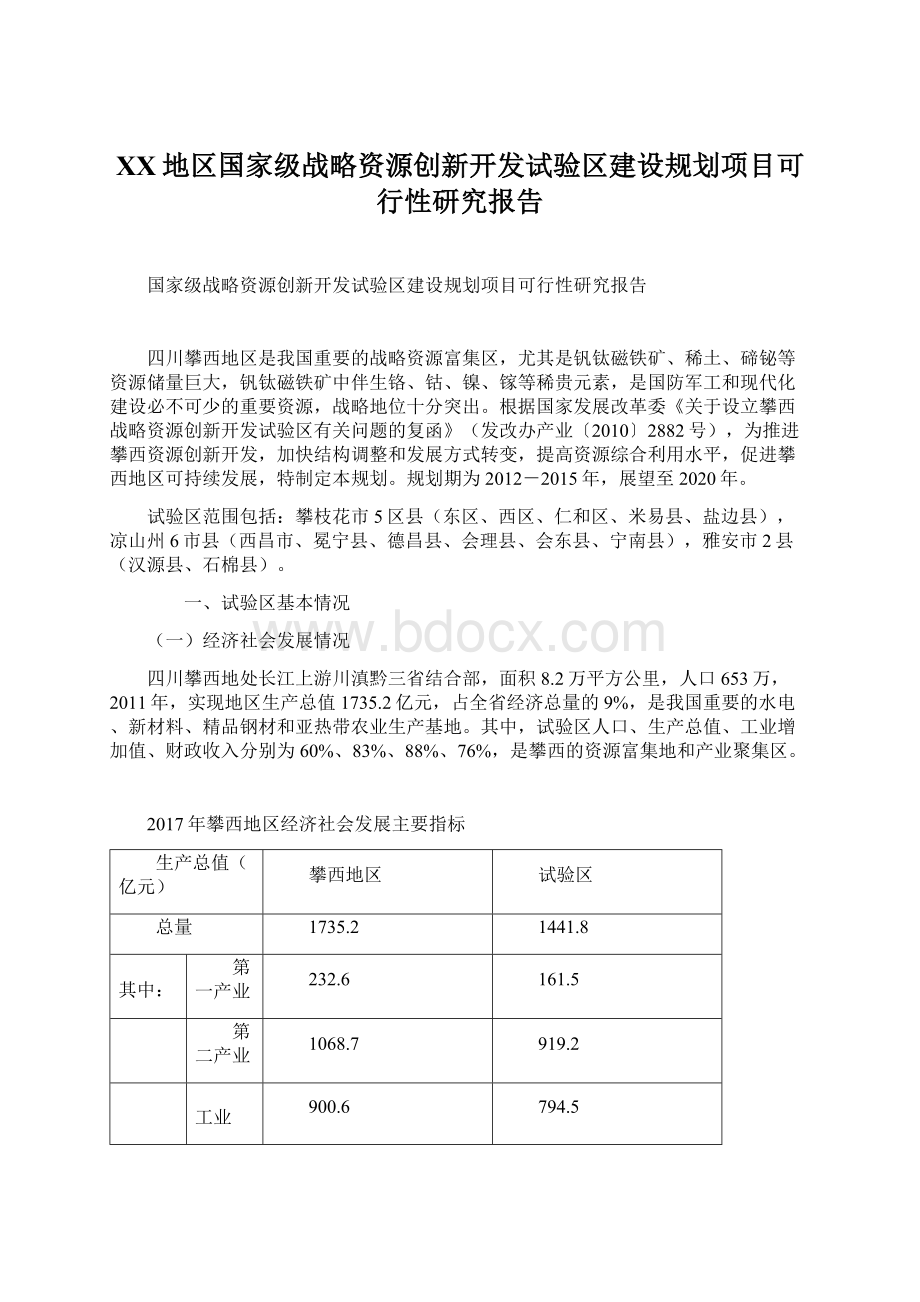 XX地区国家级战略资源创新开发试验区建设规划项目可行性研究报告Word格式文档下载.docx