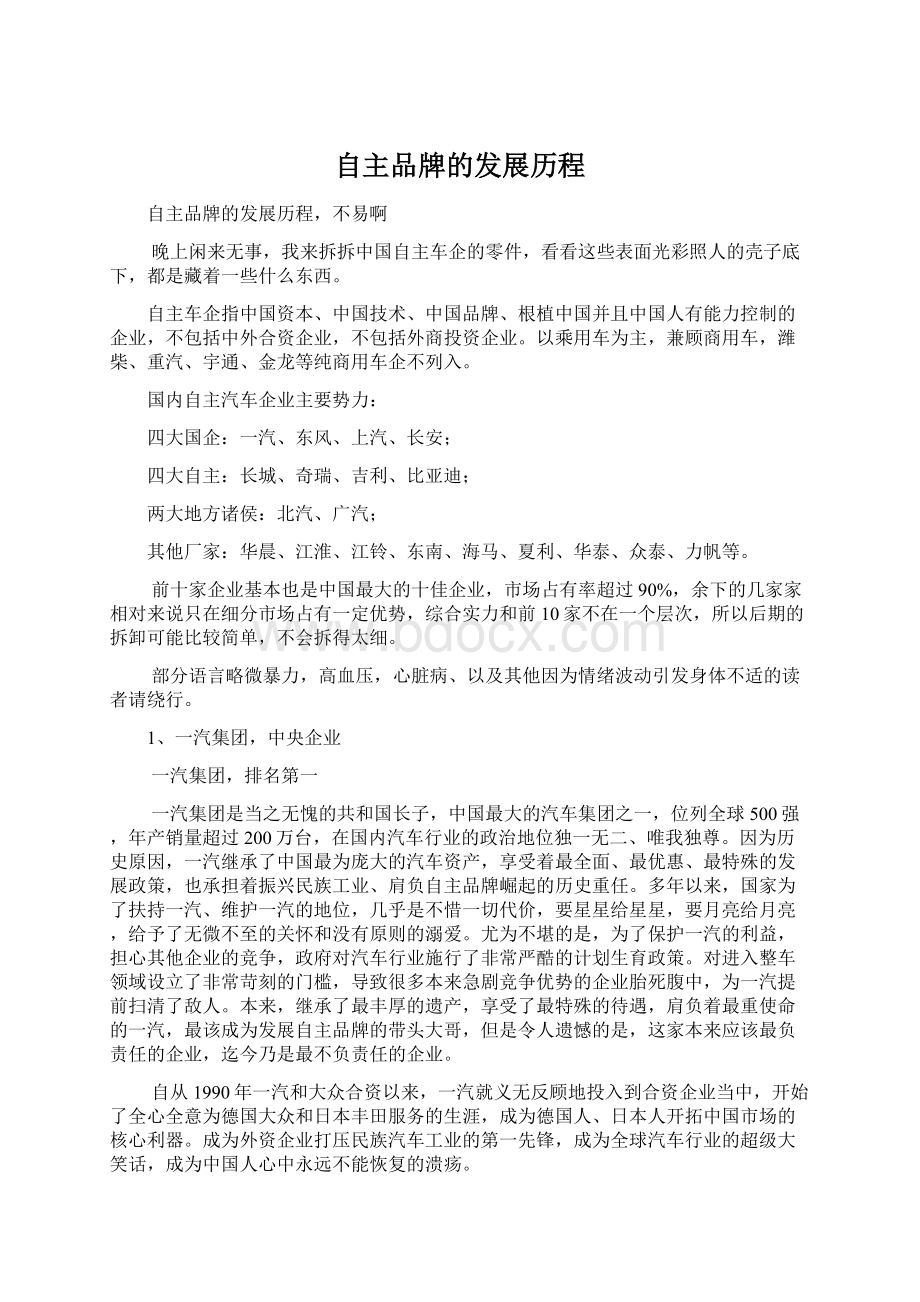 自主品牌的发展历程Word文档下载推荐.docx