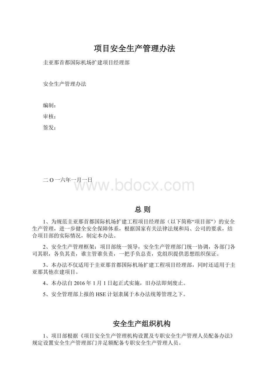 项目安全生产管理办法Word文件下载.docx