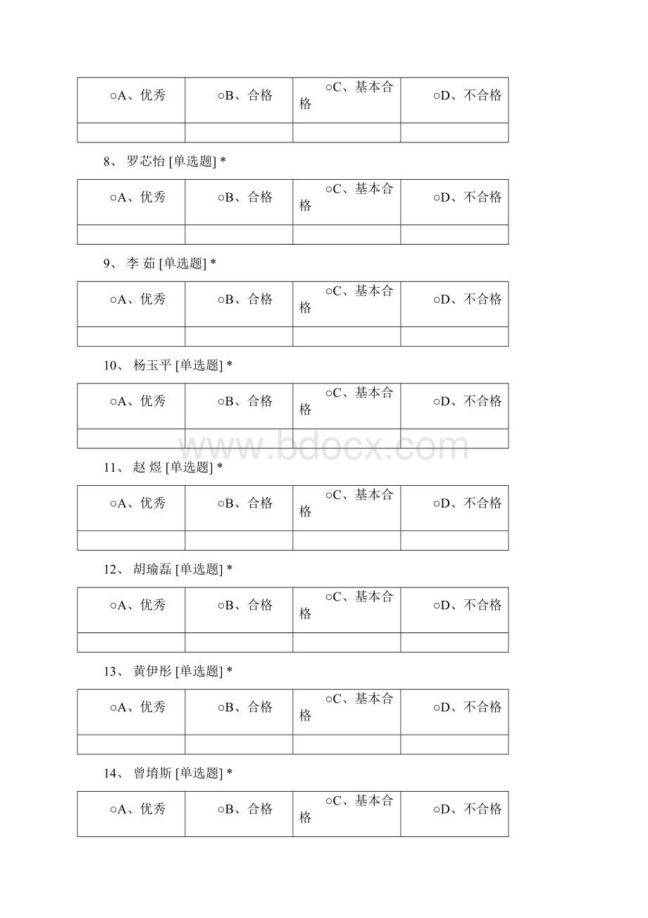 度食品科技学院本科生党支部民主评议党员测评.docx_第2页