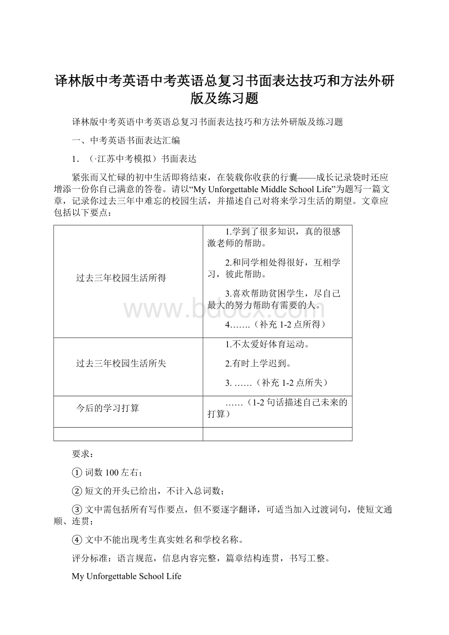 译林版中考英语中考英语总复习书面表达技巧和方法外研版及练习题.docx