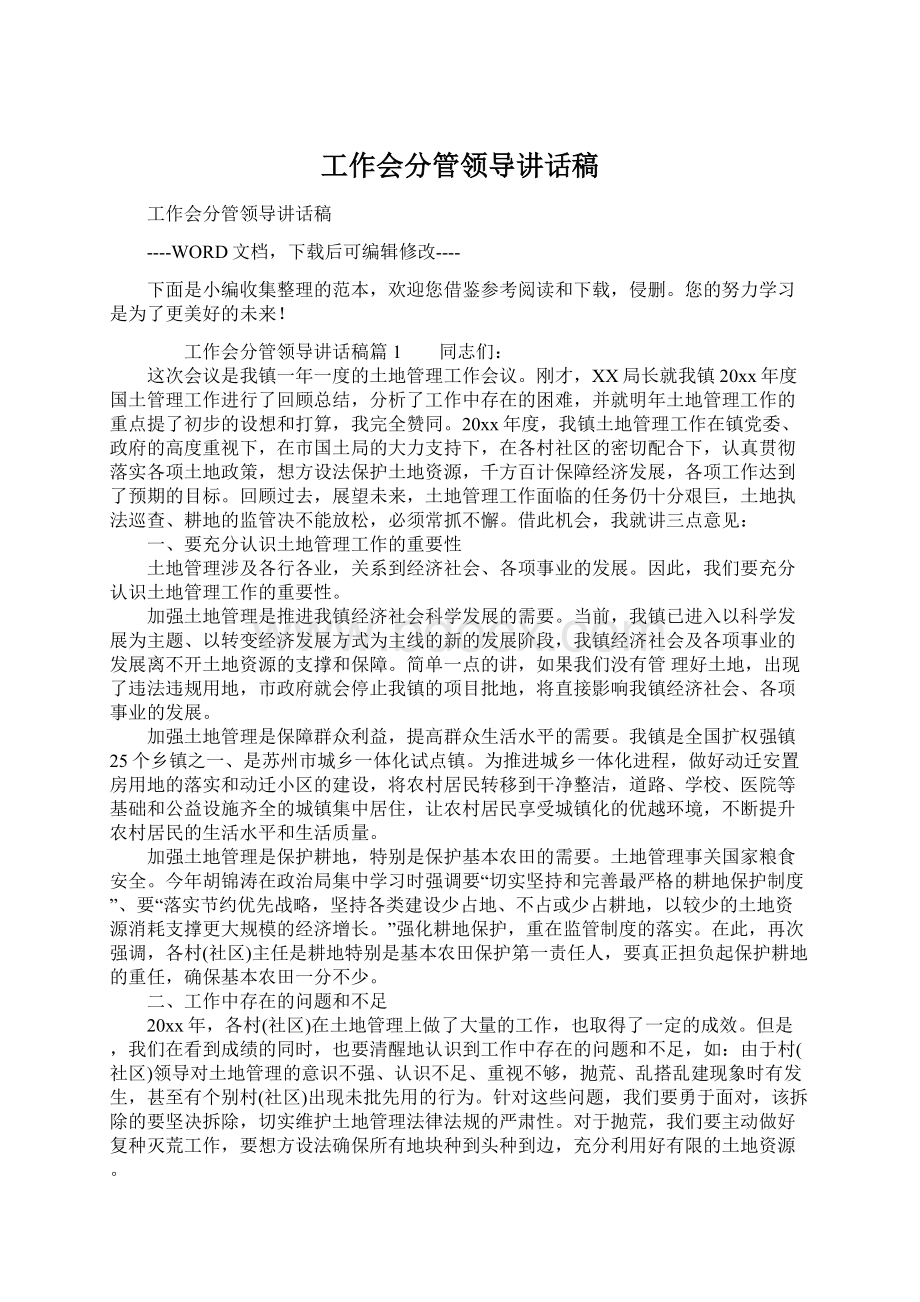 工作会分管领导讲话稿Word格式文档下载.docx