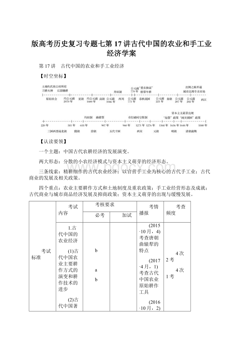 版高考历史复习专题七第17讲古代中国的农业和手工业经济学案.docx_第1页