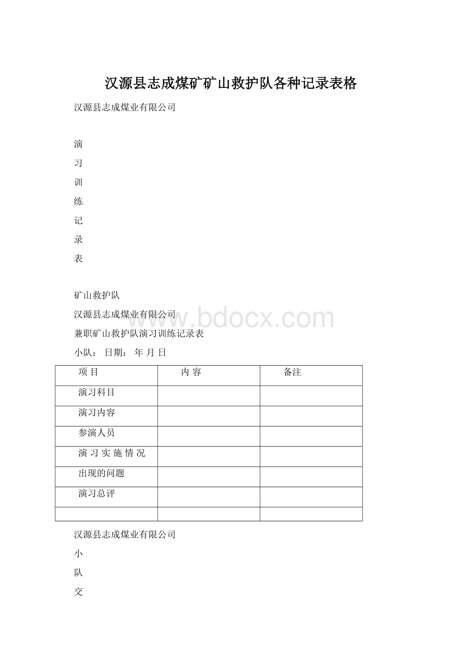 汉源县志成煤矿矿山救护队各种记录表格.docx