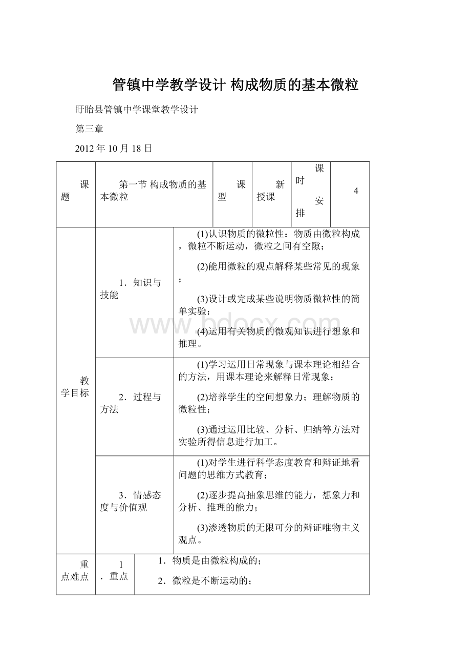 管镇中学教学设计 构成物质的基本微粒Word文档下载推荐.docx_第1页