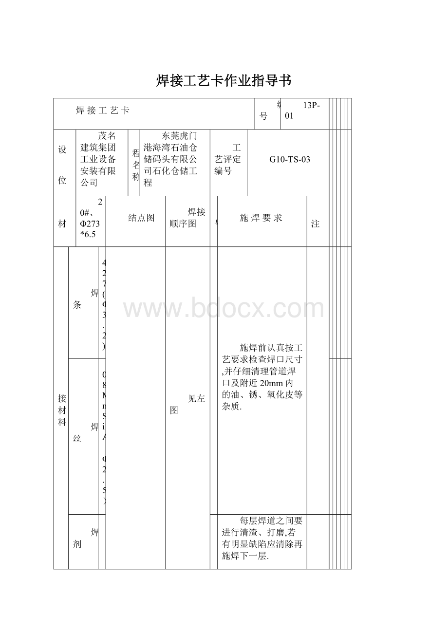 焊接工艺卡作业指导书.docx