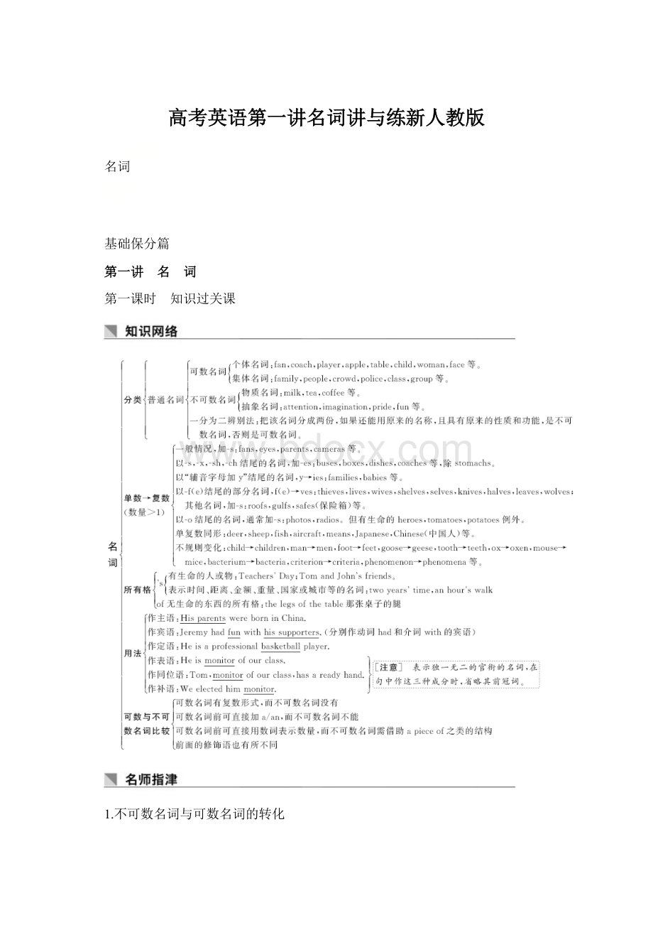 高考英语第一讲名词讲与练新人教版.docx