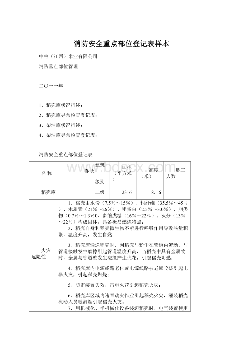 消防安全重点部位登记表样本Word格式.docx