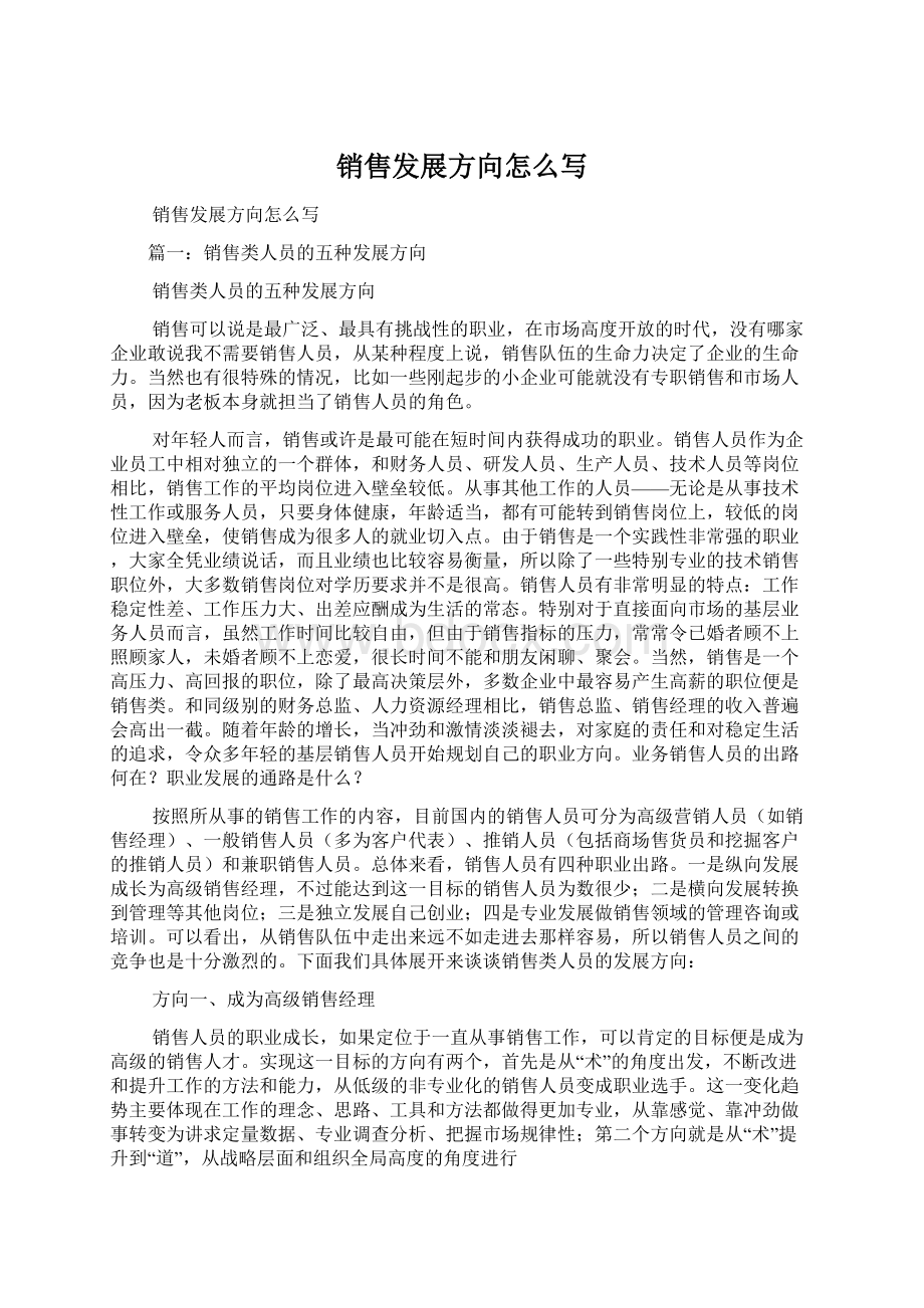 销售发展方向怎么写Word格式文档下载.docx