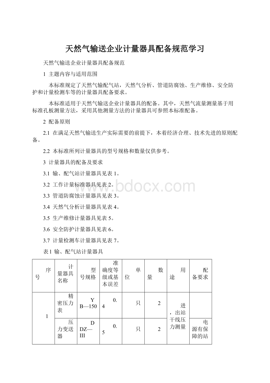 天然气输送企业计量器具配备规范学习.docx_第1页