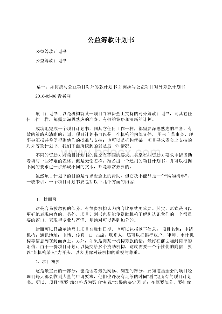 公益筹款计划书Word文档格式.docx