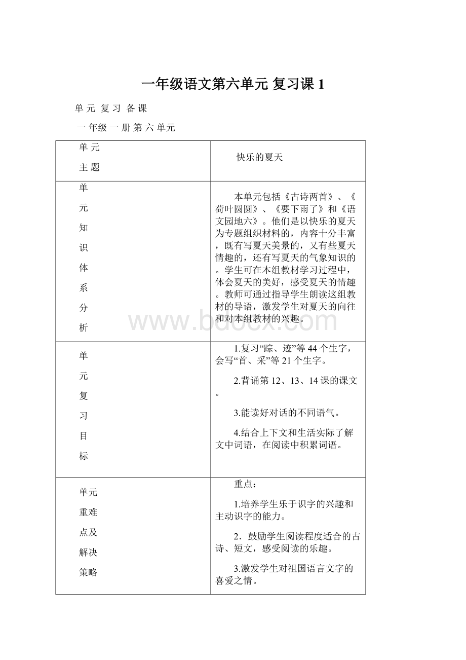 一年级语文第六单元 复习课 1Word格式文档下载.docx_第1页