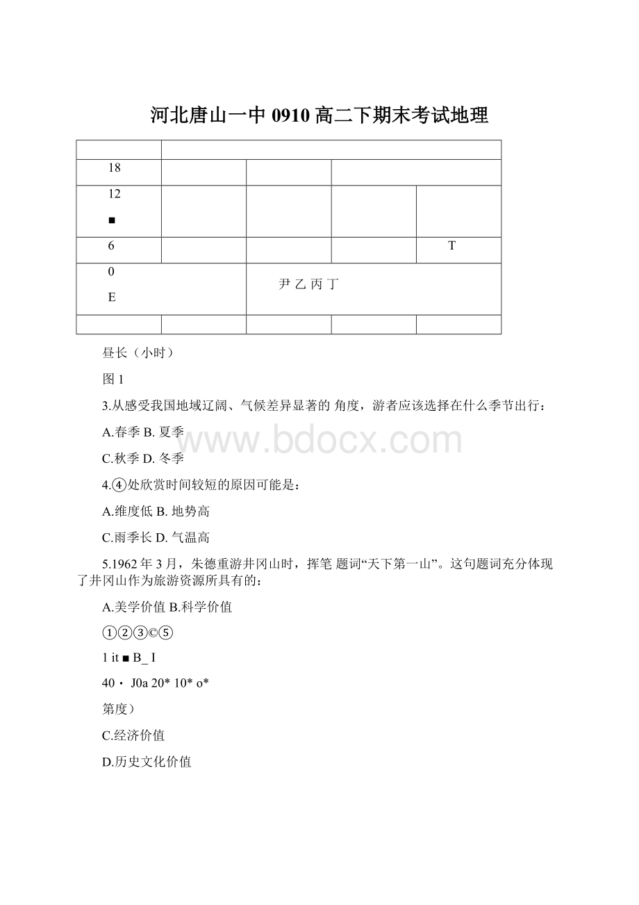 河北唐山一中0910高二下期末考试地理Word格式文档下载.docx